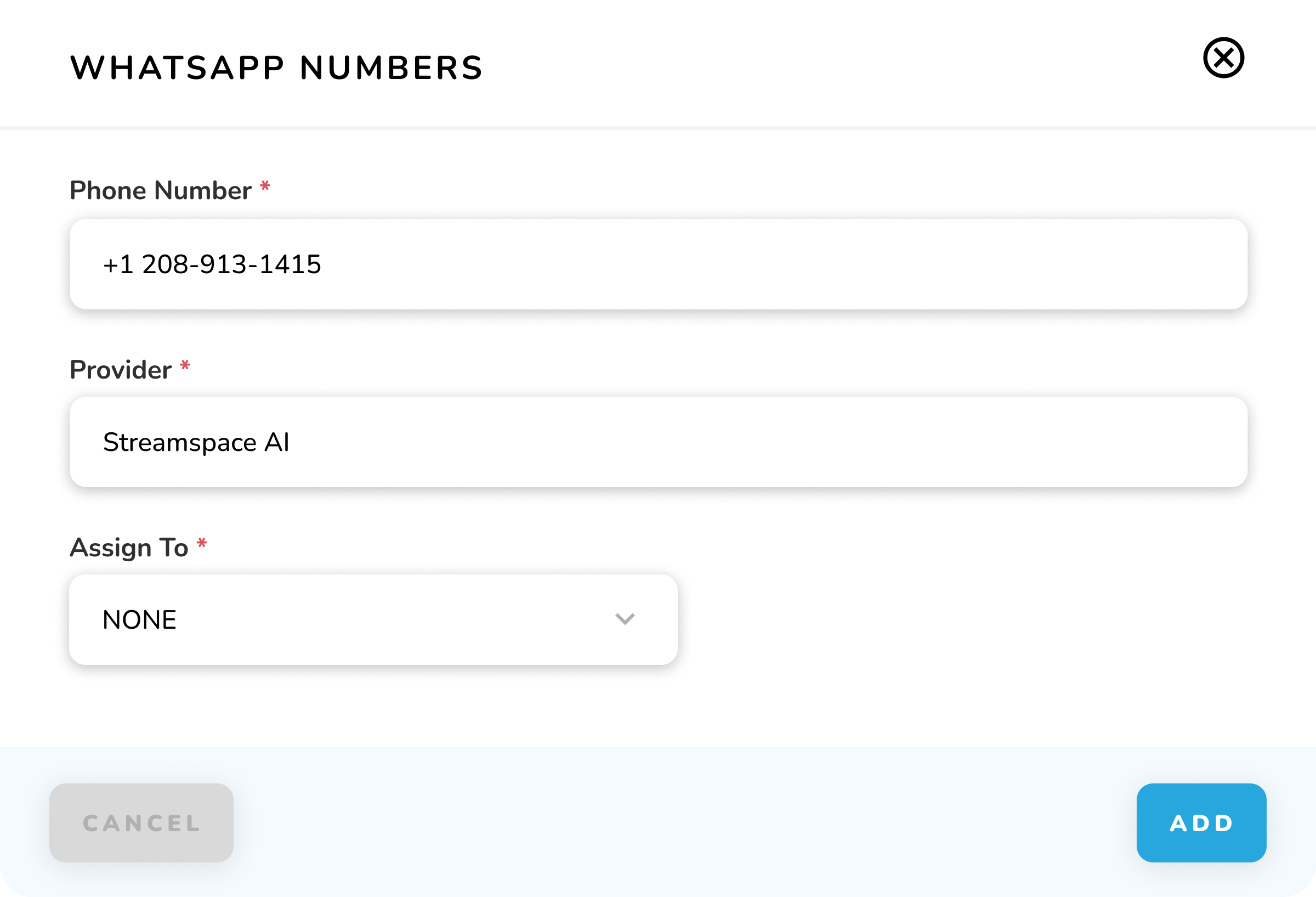 WhatsApp Phone Number - Edit Popup